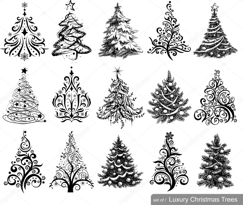 Set of Drawn Christmas Trees — Stock Vector © azzzya 32828121