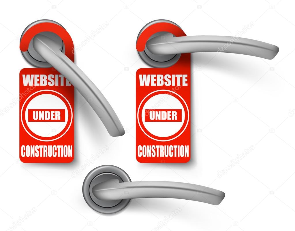 Vector door handles with hanging signs, site under construction — Stock Vector © palllpalll