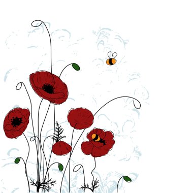 Poppies and bees clipart