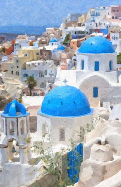 Santorini pittura ad olio — Foto Stock