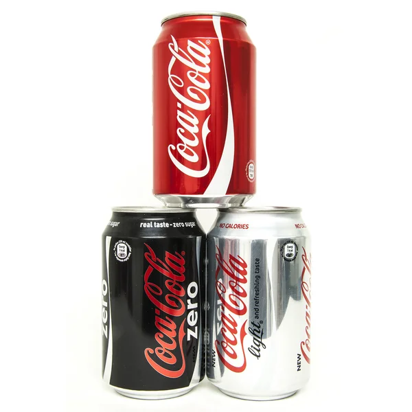 Verschillende cokes cola 0, 33l blikjes — Stockfoto