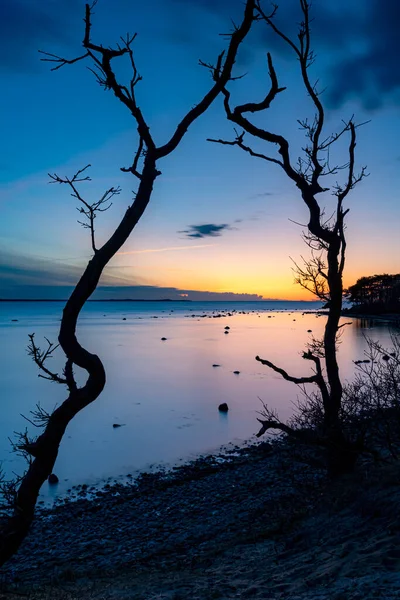 Una Vista Después Del Atardecer Costa Rocosa Hittarp Justo Norte —  Fotos de Stock