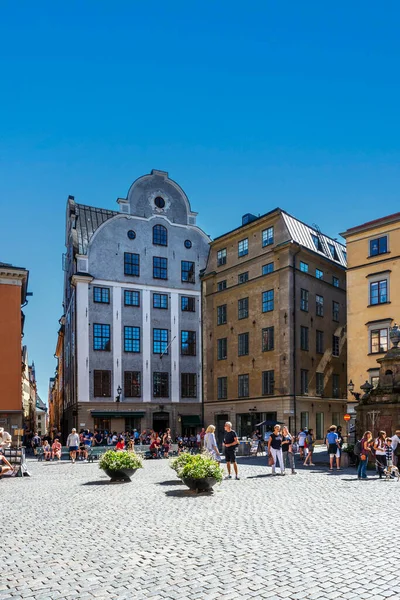 Stockholm Sweden July 2022 Cobblestone Plaza Dating Back Middle Ages — Stock Photo, Image