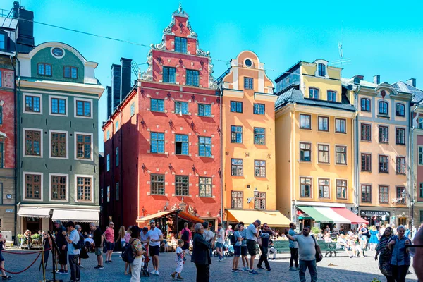Stockholm Sweden July 2022 Cobblestone Plaza Dating Back Middle Ages — Stock Photo, Image