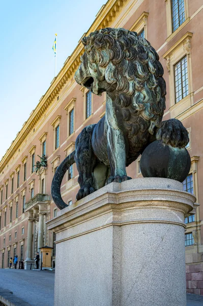 Stockholm Sweden July 2022 Lion Statue Royal Palace Gamla Stan — Stock Photo, Image