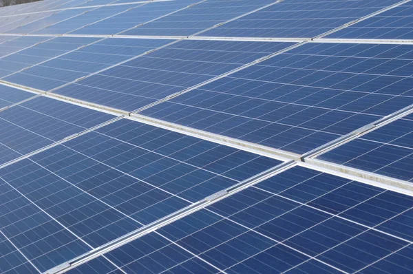 一排排生产绿色能源的太阳能电池板 — 图库照片