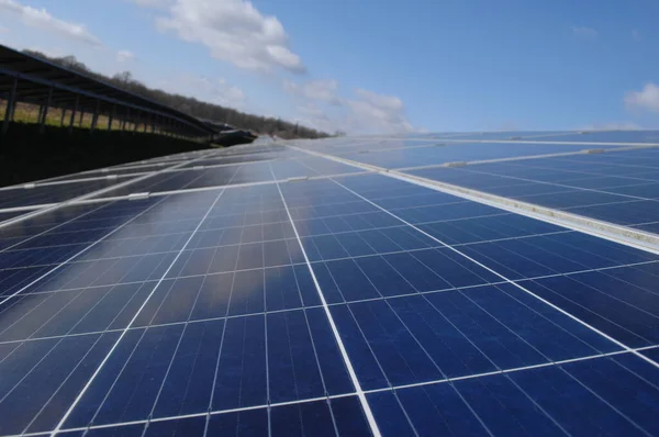 Linhas Painéis Solares Que Produzem Energia Verde — Fotografia de Stock