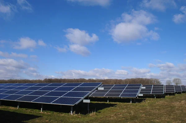 Zöld Energiát Előállító Napelemek Sorai — Stock Fotó