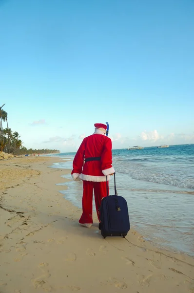 Santa Claus Vacation Tropical Beach Dominican Republic Saona Island — Zdjęcie stockowe