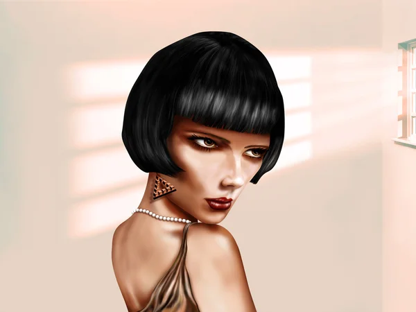 Mulher estilizada com cabelo preto curto — Fotografia de Stock