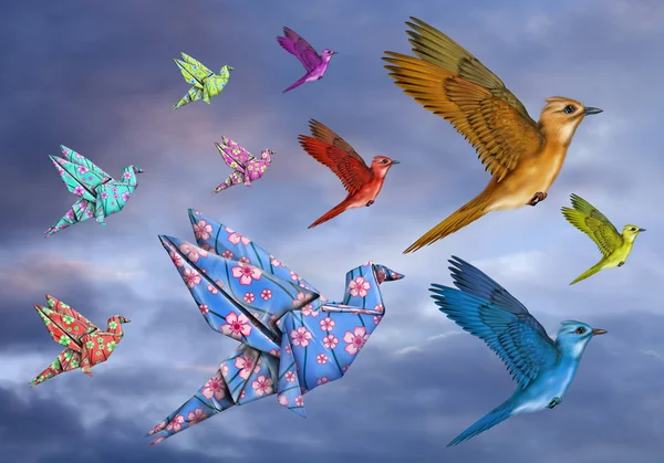 Origami pták dreamscape — Stock fotografie