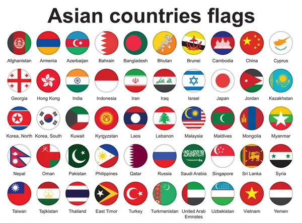 Botões com bandeiras de países asiáticos — Vetor de Stock