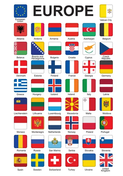 Boutons avec drapeaux de l'Europe — Image vectorielle