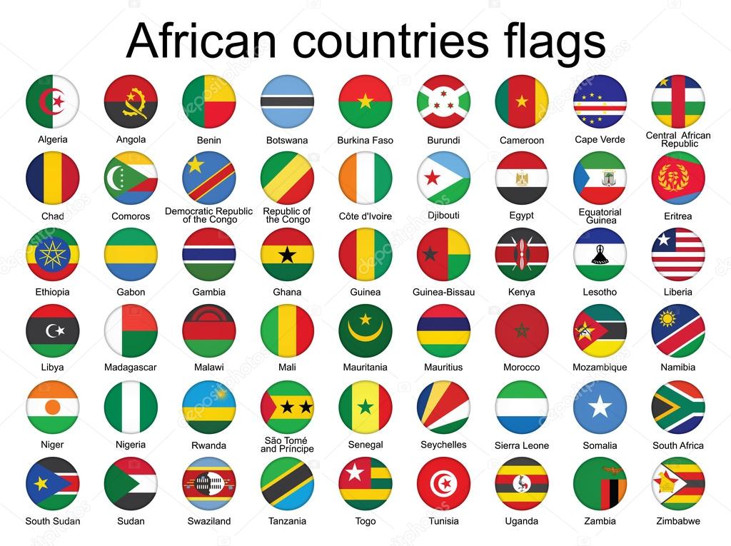 Round buttons with flags of Africa