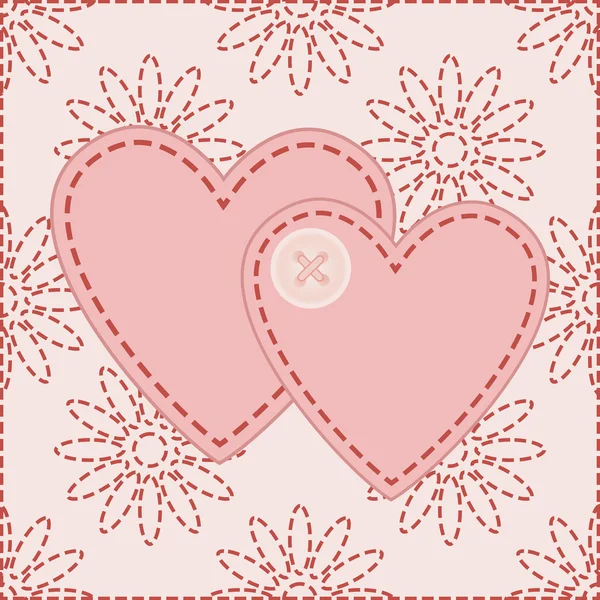 Valentines sewed with button — Stock Vector