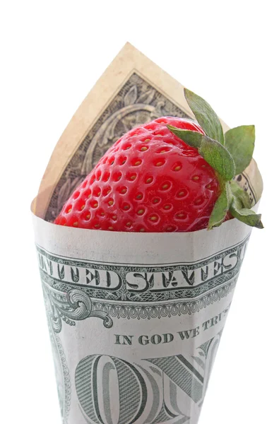 Morango em um dólar — Fotografia de Stock