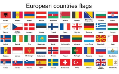 Avrupa ülkelerinin bayrakları ile düğmeleri