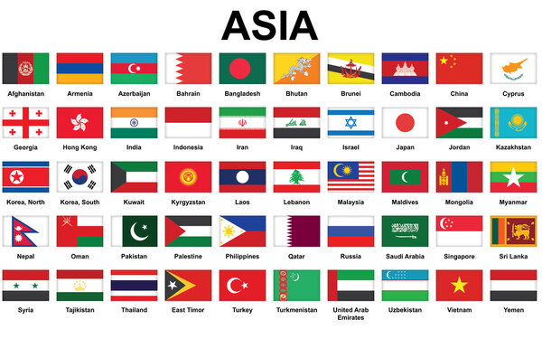 Icons with Asian countries flags