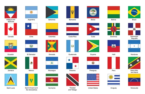 Iconos con banderas de las Américas — Vector de stock