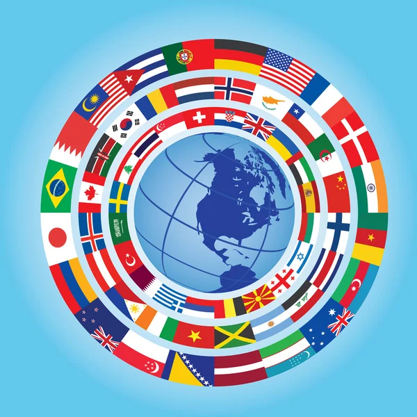 Flags around globe — Stock Vector