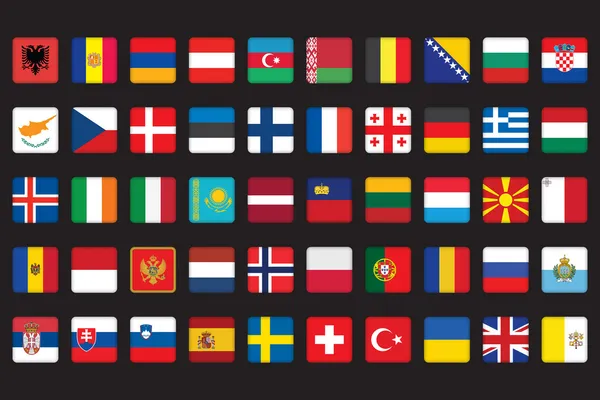 Iconos cuadrados con banderas de Europa — Vector de stock