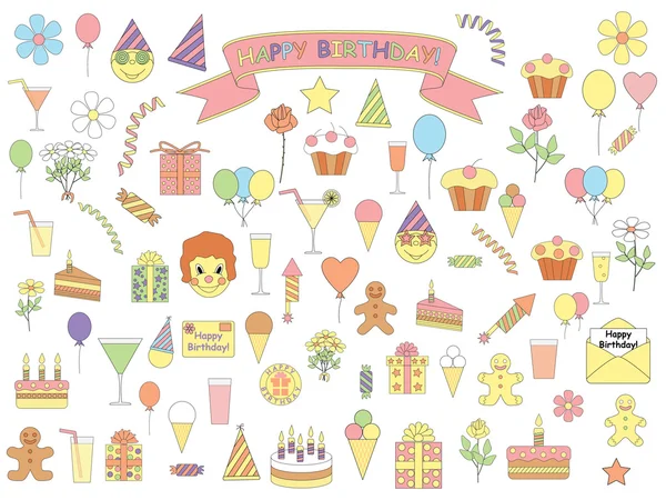 Conjunto de iconos de cumpleaños — Vector de stock