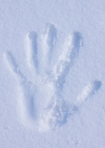 Impressão de mão em uma neve — Fotografia de Stock