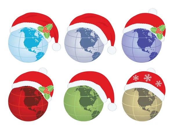 Globes avec chapeau de Père Noël — Image vectorielle