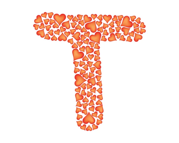 Letter t made of valentines — Stock Vector