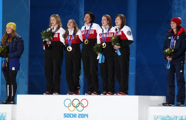 Women's curling medal ceremony — Stock Photo, Image