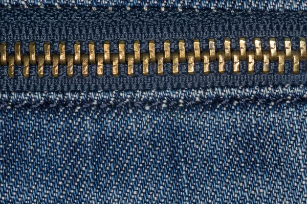 Nahaufnahme Des Reißverschlusses Aus Metall Blauen Jeans — Stockfoto