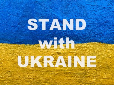 Ukrayna ulusal bayrağı olarak resmedilen duvarda Ukrayna mağlubiyetiyle ayakta durun