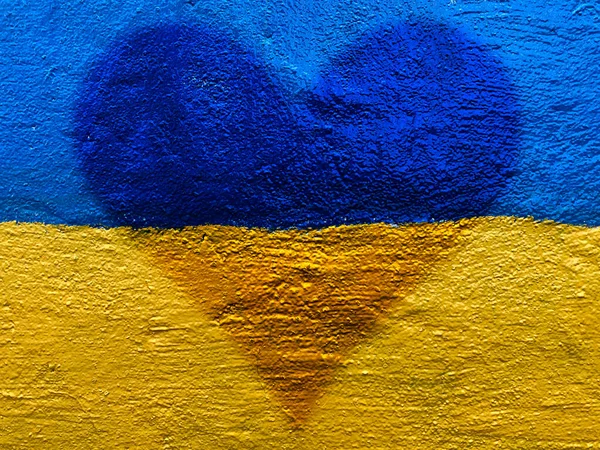 Bandera Nacional Ucraniana Con Corazón Pintado Pared — Foto de Stock