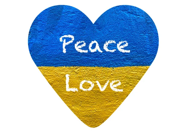 Mensagem Paz Amor Coração Com Bandeira Ucraniana Pintada Parede — Fotografia de Stock