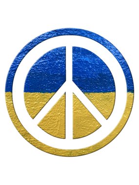 Beyaz zemin üzerinde Ukrayna bayrağı olan barış sembolü