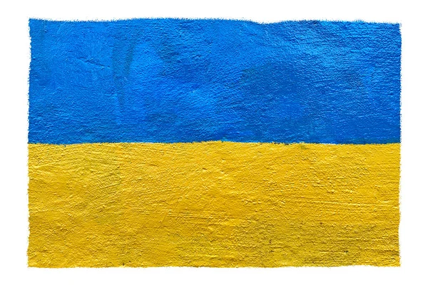 白い背景に隔離された壁に描かれたウクライナの旗 — ストック写真