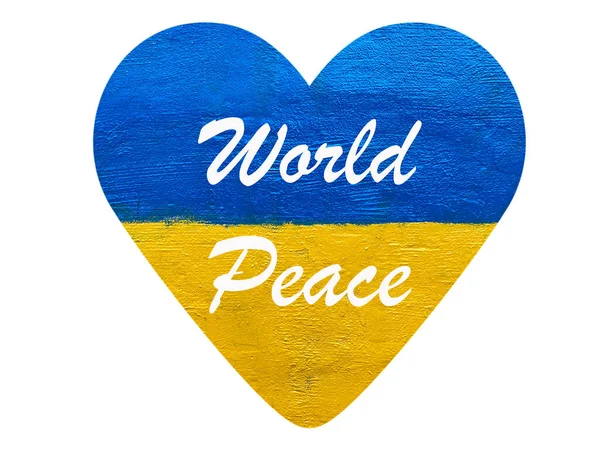 Mensaje Paz Mundial Corazón Con Bandera Ucraniana Pintada Aislada Blanco — Foto de Stock
