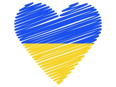 Beyaz üzerinde Ukrayna bayrağı olan kalp çizimi