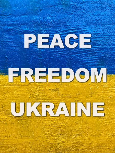 Slogan Barış Özgürlük Ukrayna Duvarda Ukrayna Bayrağı — Stok fotoğraf