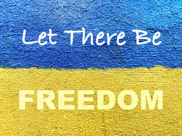 Μήνυμα Υπάρχει Ελευθερία Στην Ουκρανική Σημαία Ζωγραφισμένη Στον Τοίχο — Φωτογραφία Αρχείου