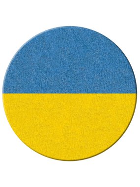 Beyaz üzerinde Ukrayna bayrağı olan yuvarlak rozet