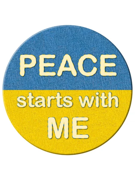 Круглый Значок Украинским Флагом Сообщением Мир Начинается Мной Белом — стоковое фото