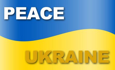 Ukrayna 'nın yanında durun: El sallanan Ukrayna bayrağında Barış ve Ukrayna kelimeleri
