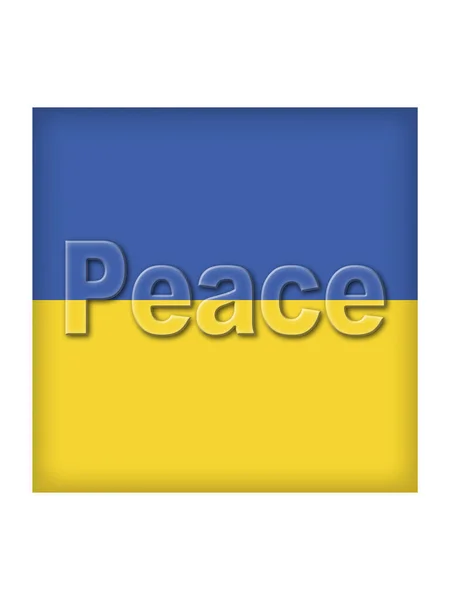 Kare Düğmeli Ukrayna Bayrağı Beyaz Üzerine Barış Sözcüğü — Stok fotoğraf