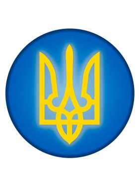 Ukrayna 'nın yanında dur: Beyaz mızrağın üzerinde parlayan Ukrayna mızrağı olan yuvarlak düğme