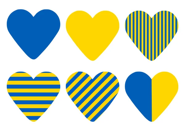 Stand Ukraine Set Flat Hearts Ukrainian Flag Stripes White — Stock Photo, Image