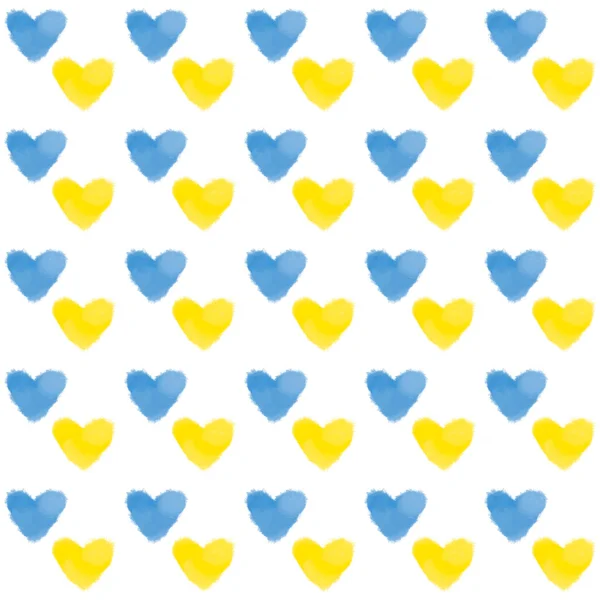Stand Ukraine Background Seamless Pattern Blue Yellow Watercolor Hearts White — Stock Photo, Image