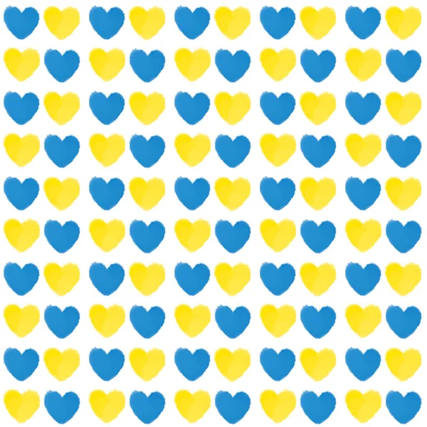 Stojak Tłem Ukrainy Bezszwowy Wzór Wykonany Niebiesko Żółtych Akwarelowych Serc — Zdjęcie stockowe