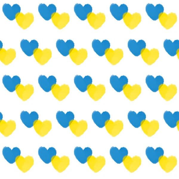 Stand Ukraine Texture Seamless Pattern Made Ukrainian Flag Color Hearts — ストック写真