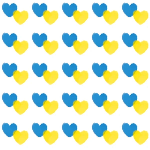 Stand Ukraine Background Seamless Pattern Made Ukrainian Flag Color Hearts — ストック写真